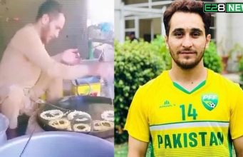 Footballer selling jilapi on the side of the road Footballer